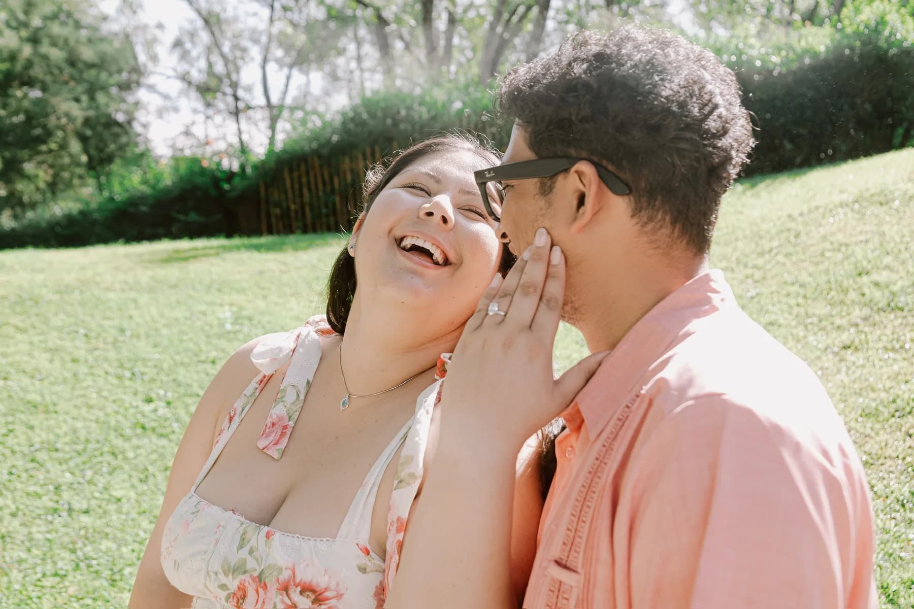 A kiss on the cheek and a laugh in the gardens